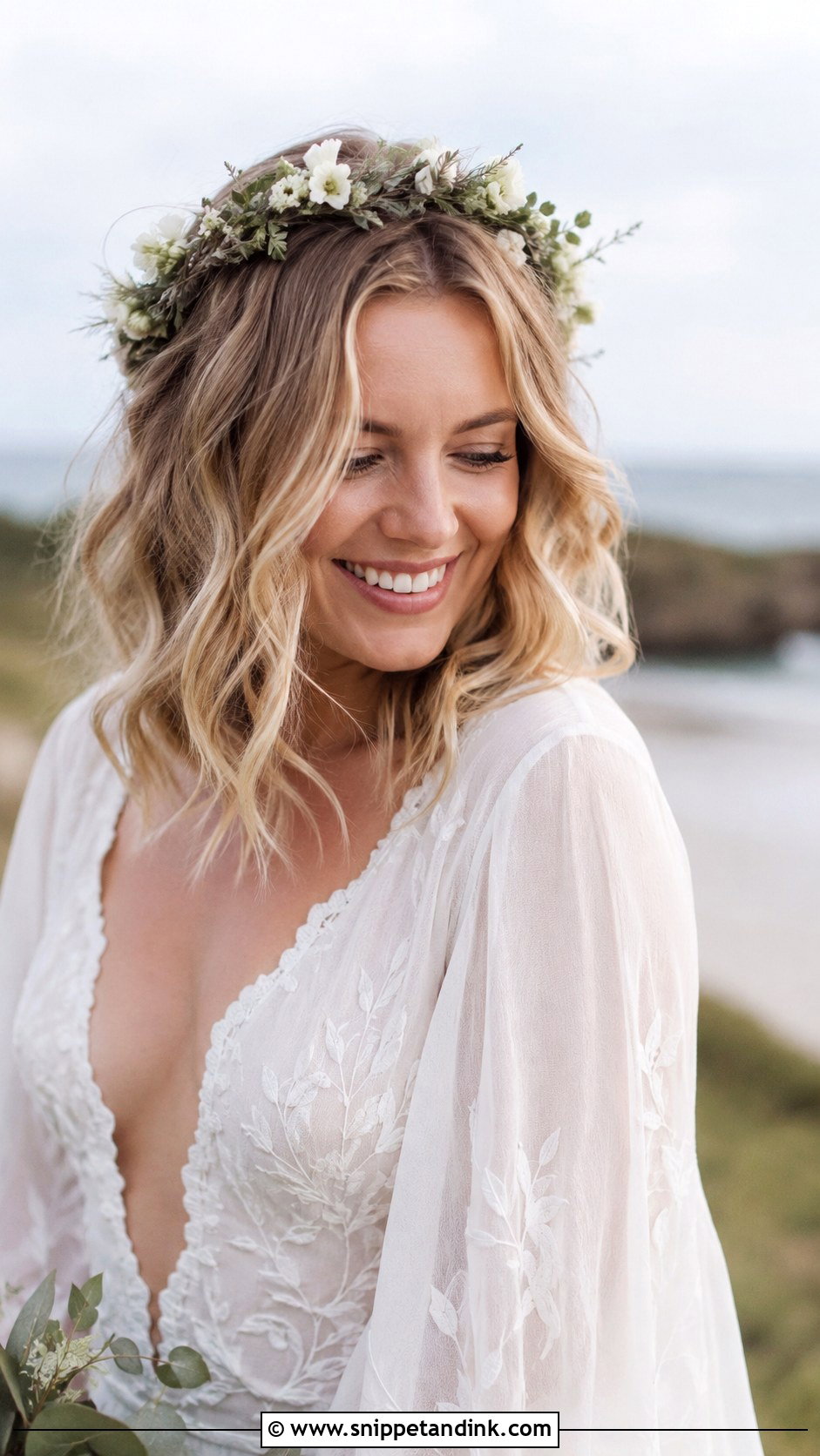 Tousled Lob With Beachy Waves - Snippet and Ink - 35 Short Hair Wedding Styles