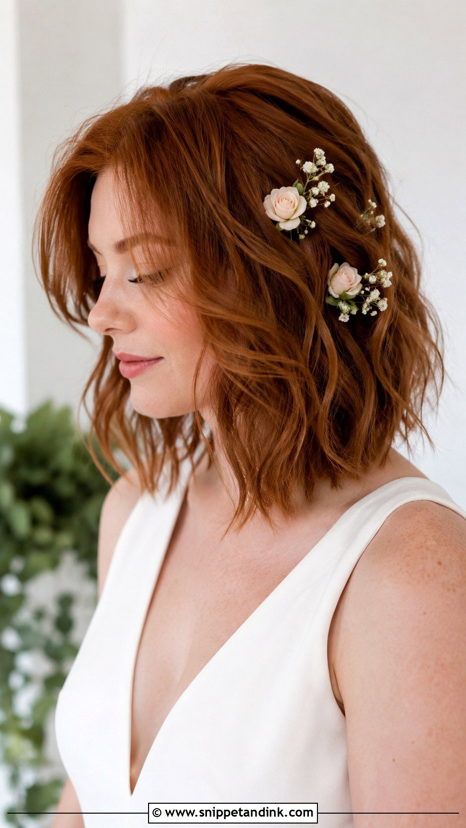Tousled Lob With Floral Pins - Snippet and Ink - 20 Flowers in Hair Wedding