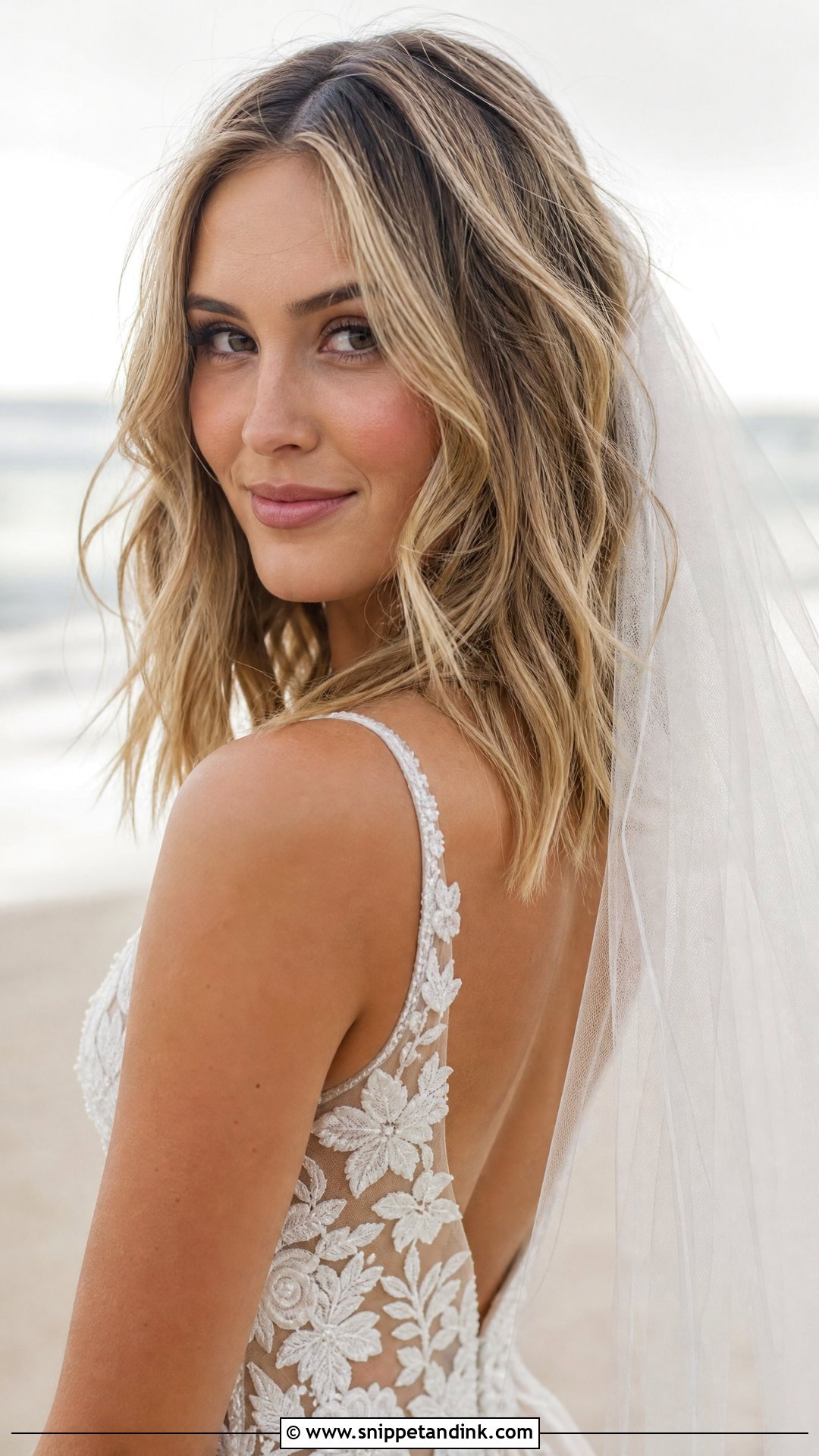 Tousled Lob With Shoulder Veil - Snippet and Ink - 20 Short Veil Hairstyles