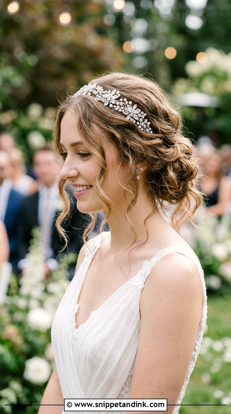 Tousled Low Bun With Crystal Headband - Snippet and Ink - 20 Bridal Hair with Headband Ideas