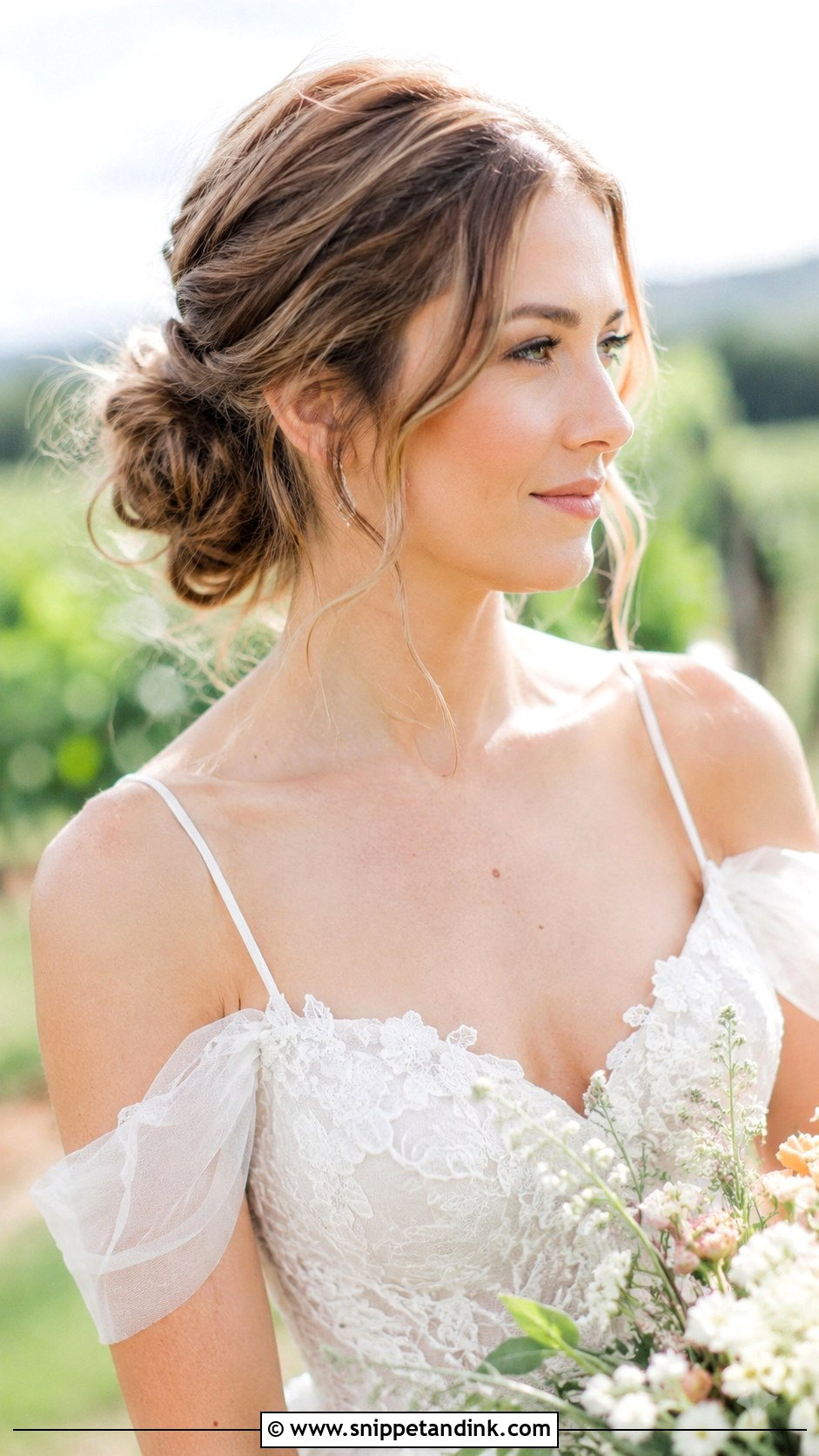 Tousled Low Bun With Tendrils - Snippet and Ink - 25 Hair Ideas for Wedding