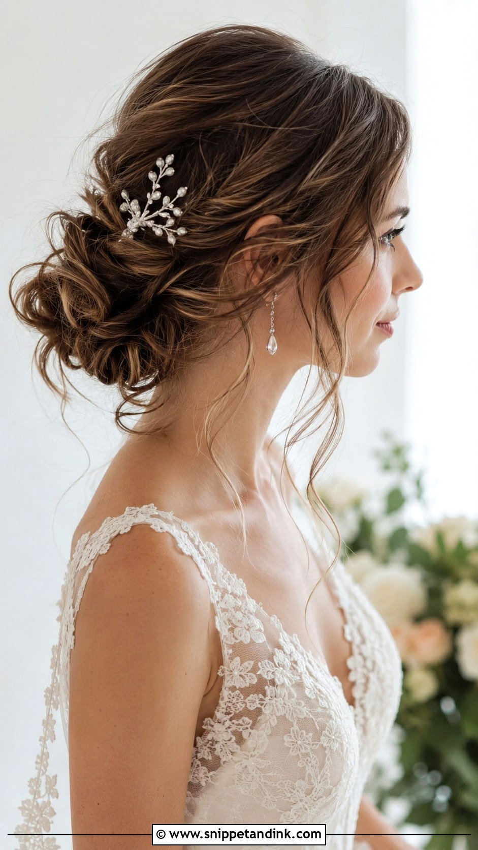 Tousled Low Bun With Tendrils - Snippet and Ink - 25 Romantic Wedding Hair Ideas