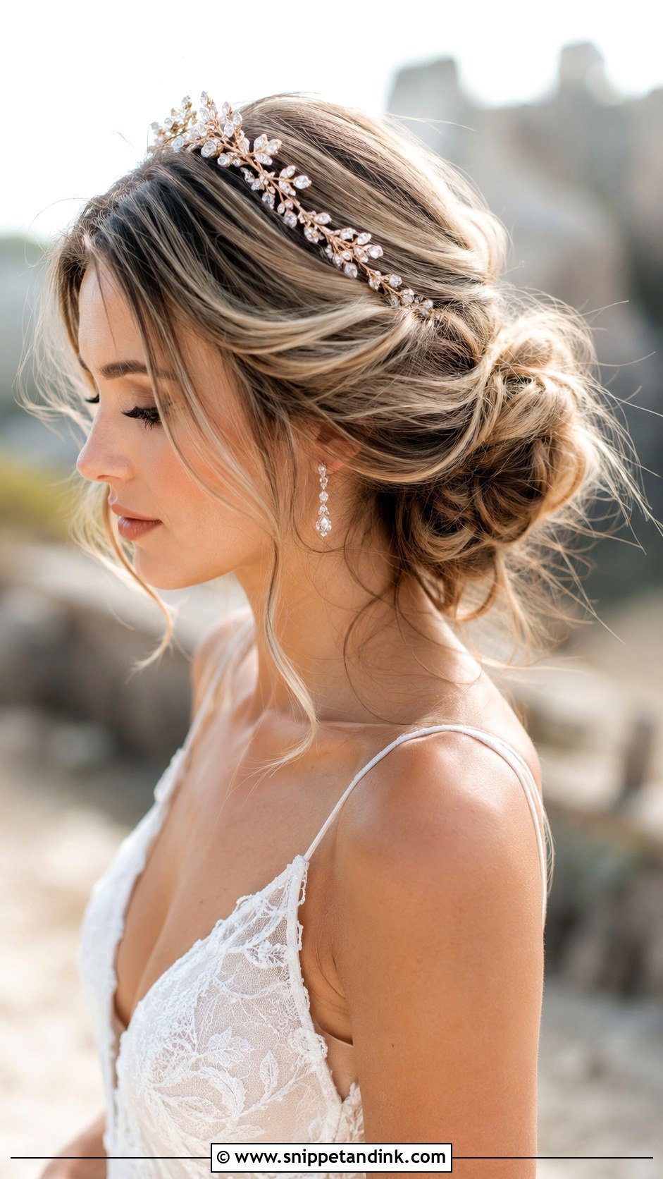 Tousled Low Bun With Tiara - Snippet and Ink - 25 Wedding Tiara Hairstyles