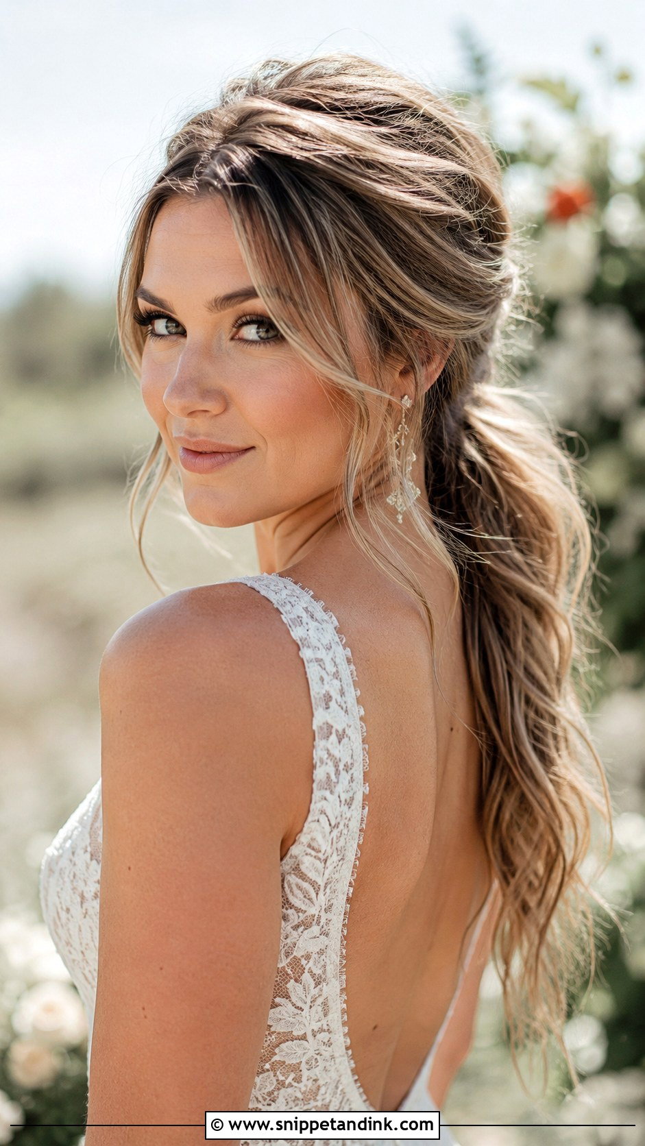 Tousled Low Ponytail Wedding Hair for Round Face - Snippet and Ink - 25 Wedding Hair for Round Face Ideas