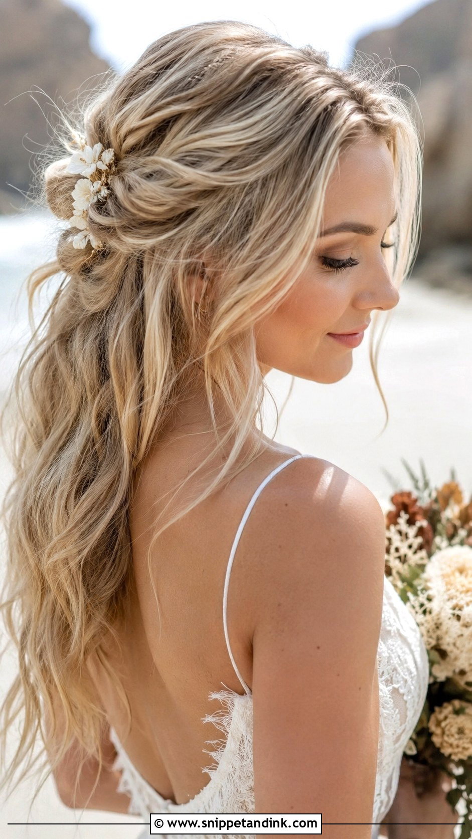 Tousled Pinned Back Waves - Snippet and Ink - 20 Wedding Party Hair Ideas