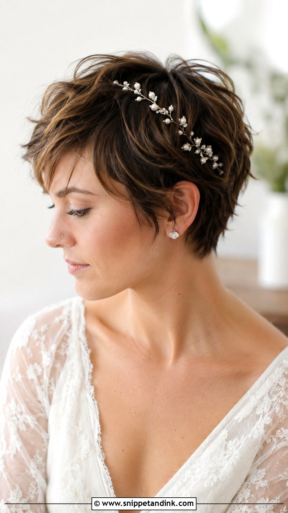 Tousled Pixie Cut With Hair Vine - Snippet and Ink - 20 Pixie Cut Wedding Hairstyles