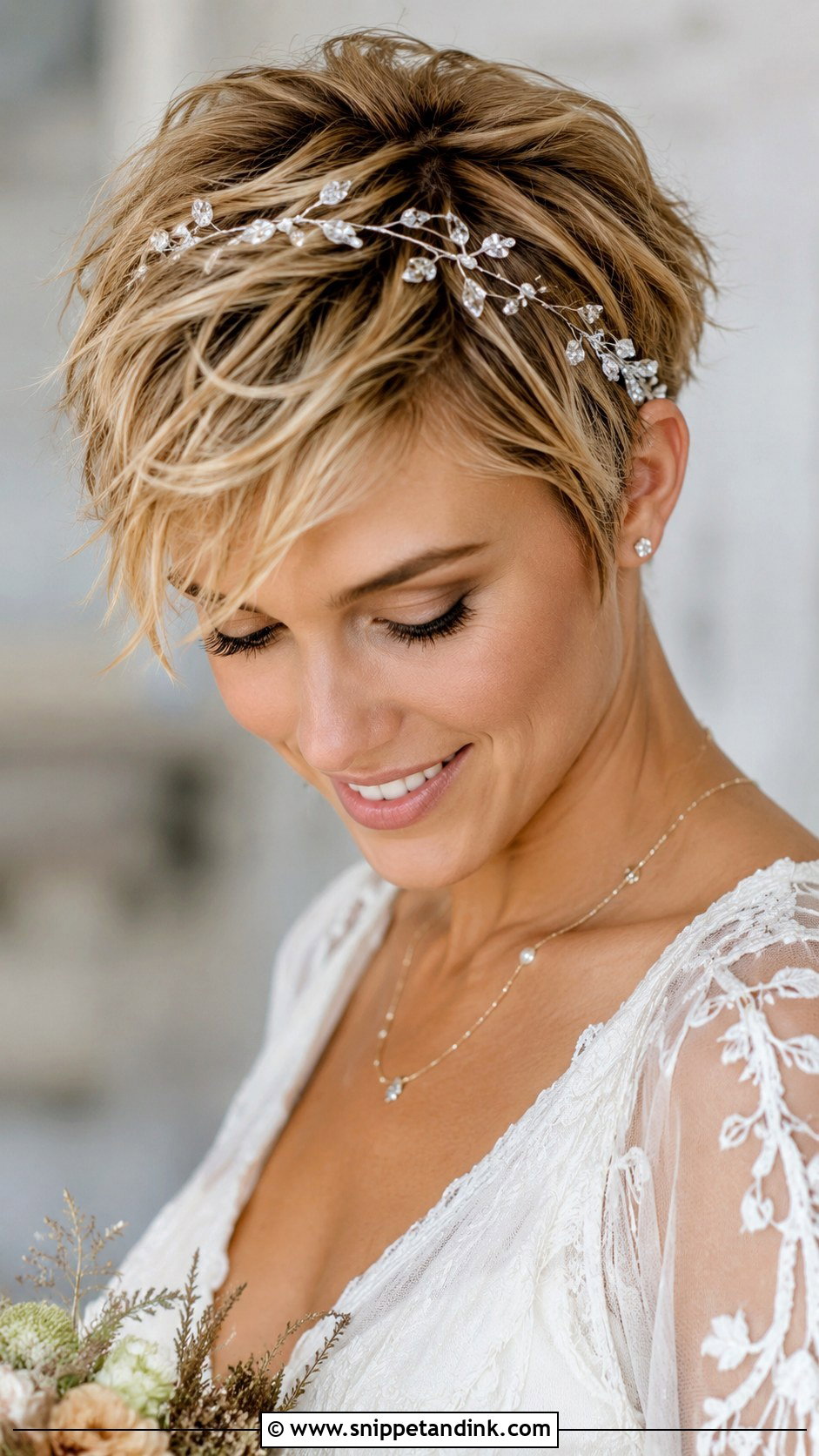 Tousled Pixie With Hair Vine - Snippet and Ink - 35 Short Hair Wedding Styles