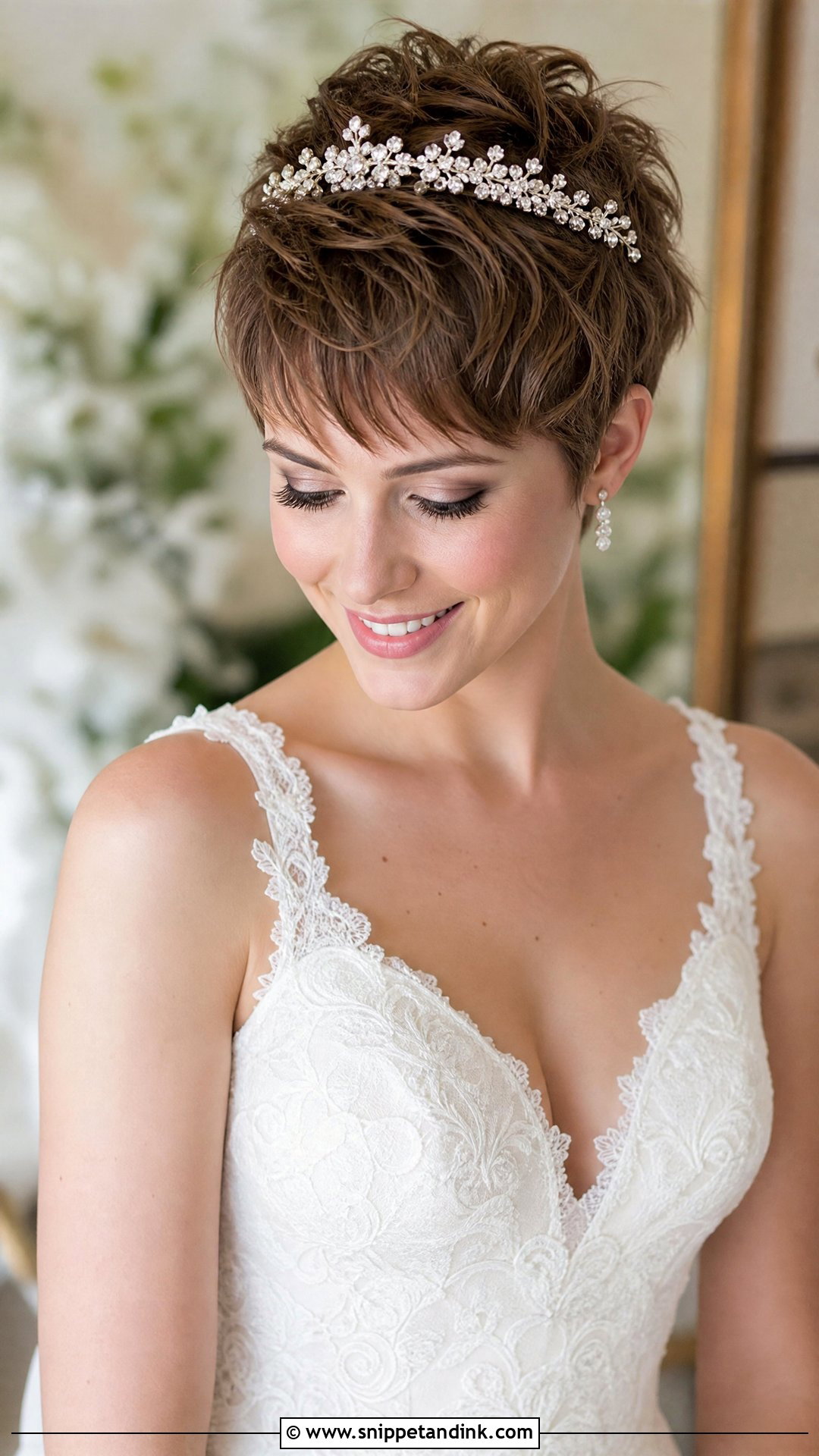 Tousled Pixie With Tiara - Snippet and Ink - 20 Short Hair Wedding Hairstyles the Bride