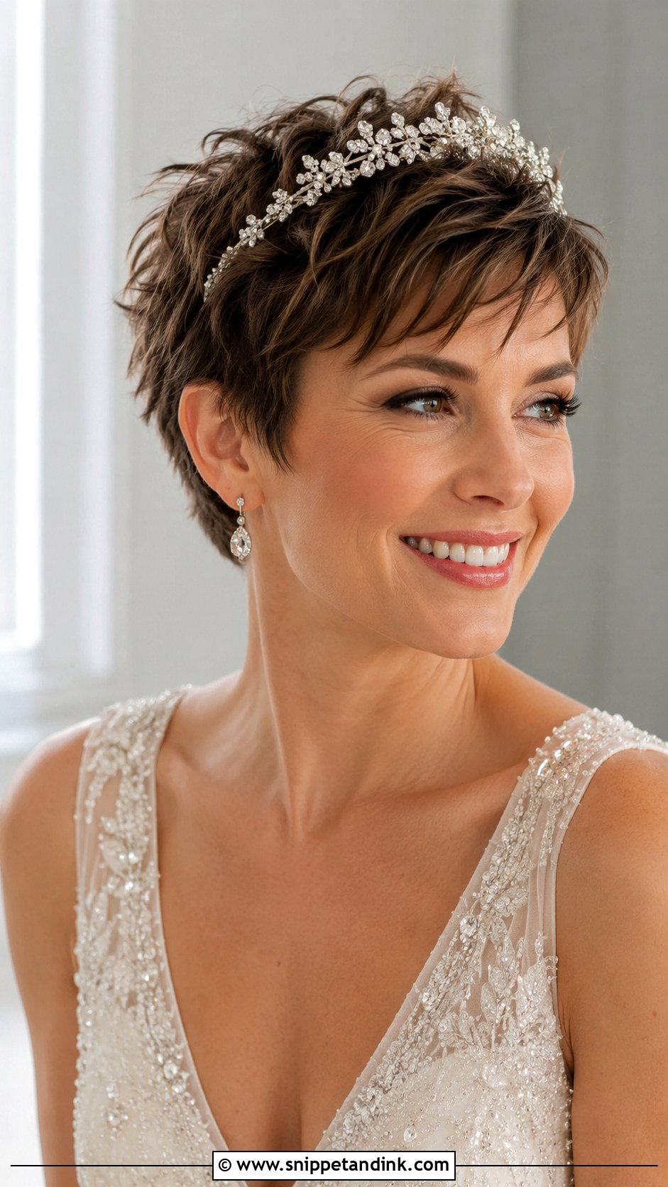 Tousled Pixie With Tiara - Snippet and Ink - 20 Bridal Hair Short Length Ideas