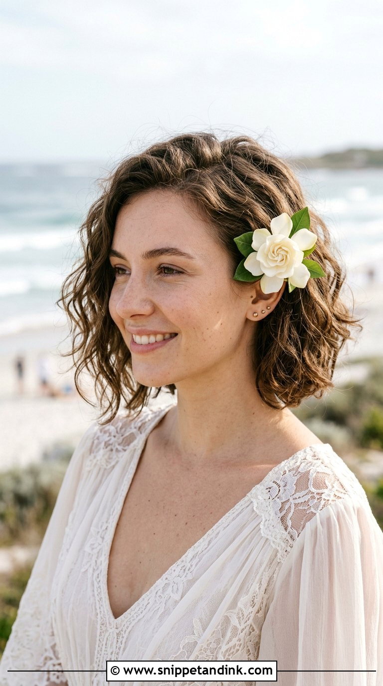 Tousled Short Hair with Side Flower - Snippet and Ink - 20 Brides with Short Hair Ideas