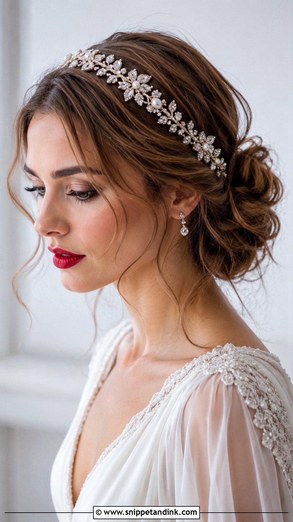 Tousled Side Bun With Headpiece - Snippet and Ink - 20 Easy Short Hair Updo Wedding Ideas