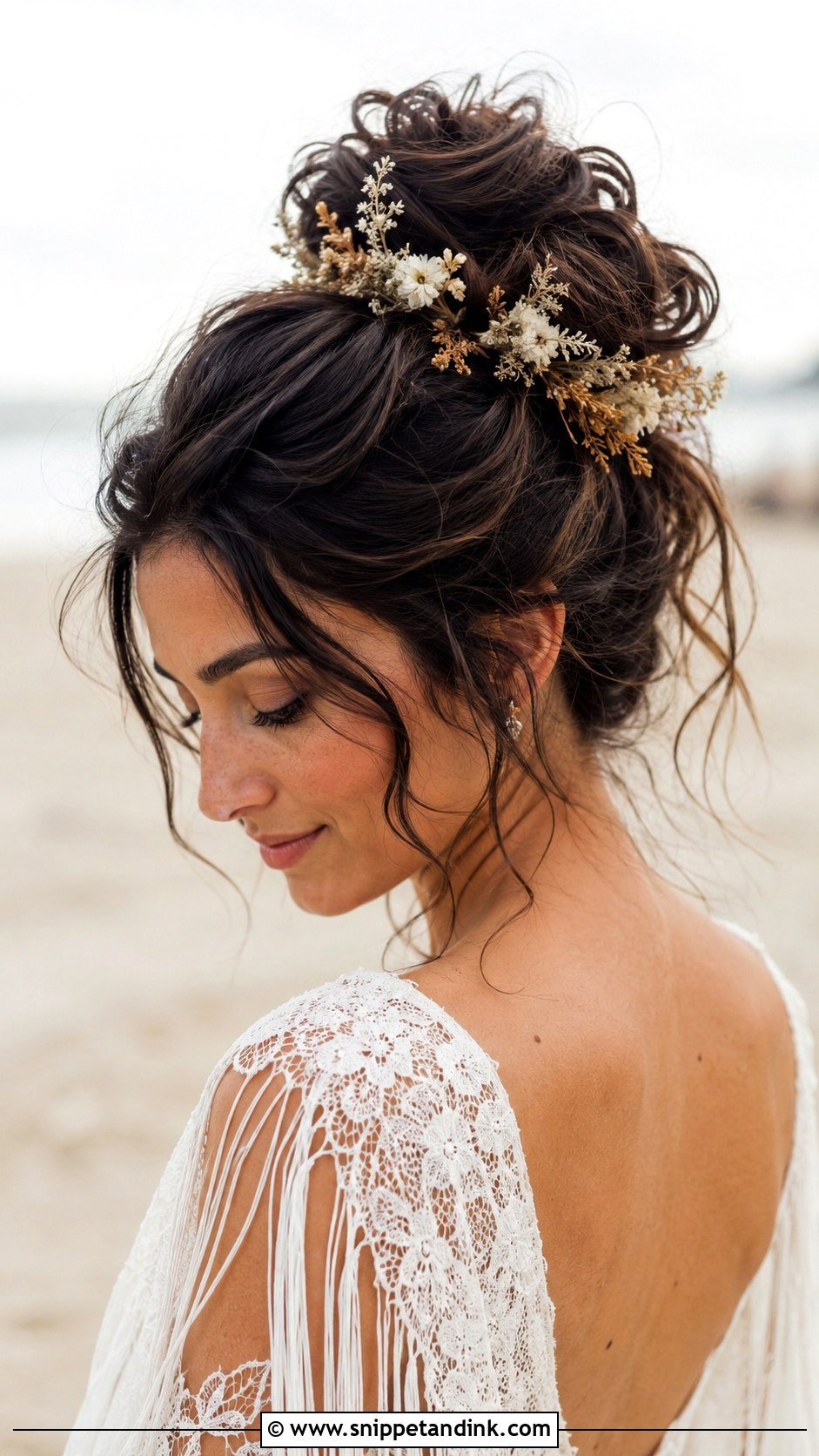 Tousled Topknot for Boho Brides - Snippet and Ink - 25 High Messy Bun Wedding Hair Ideas