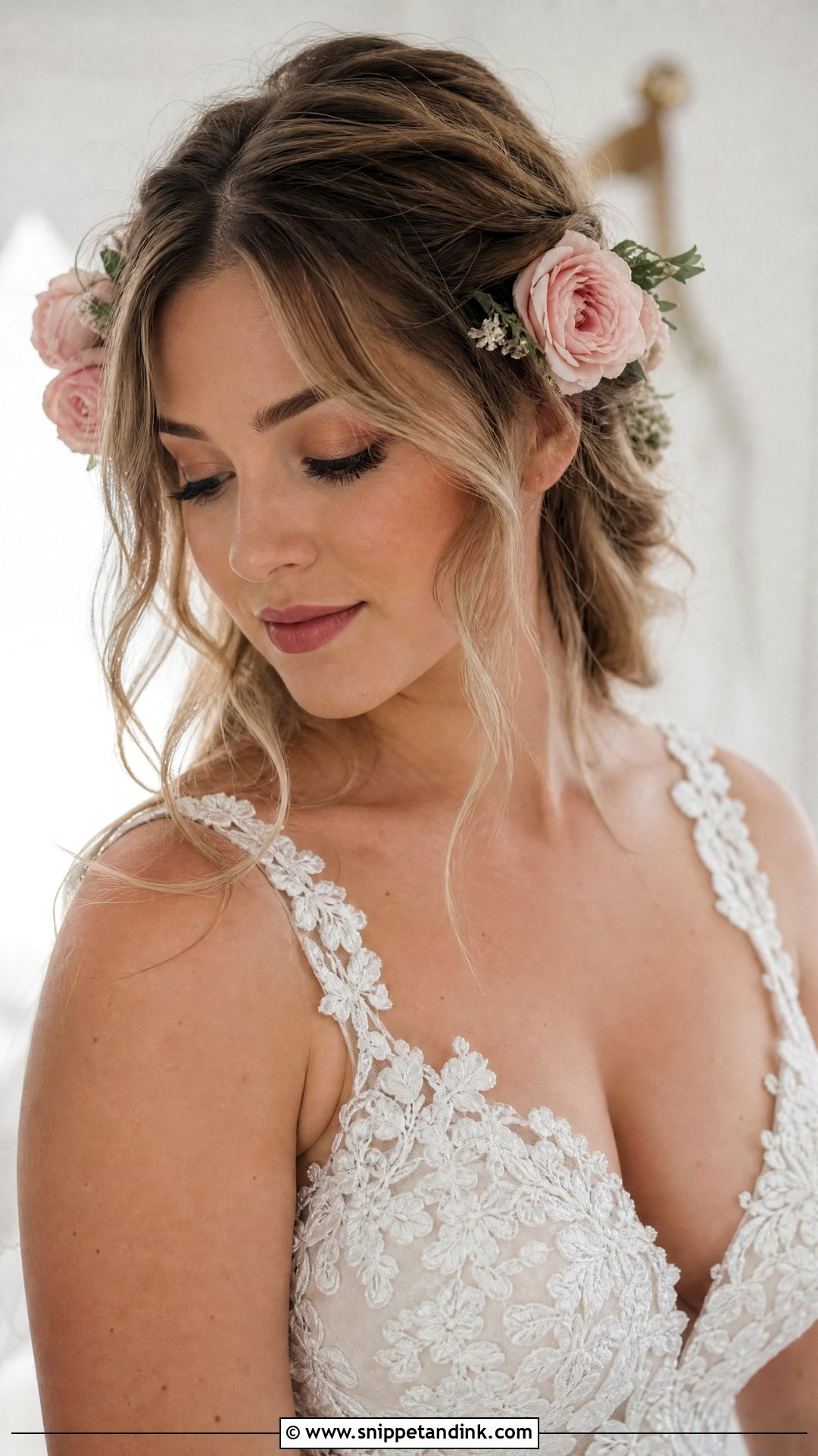 Tousled Updo Tendrils With Roses - Snippet and Ink - 20 Wedding Hair Down with Flowers