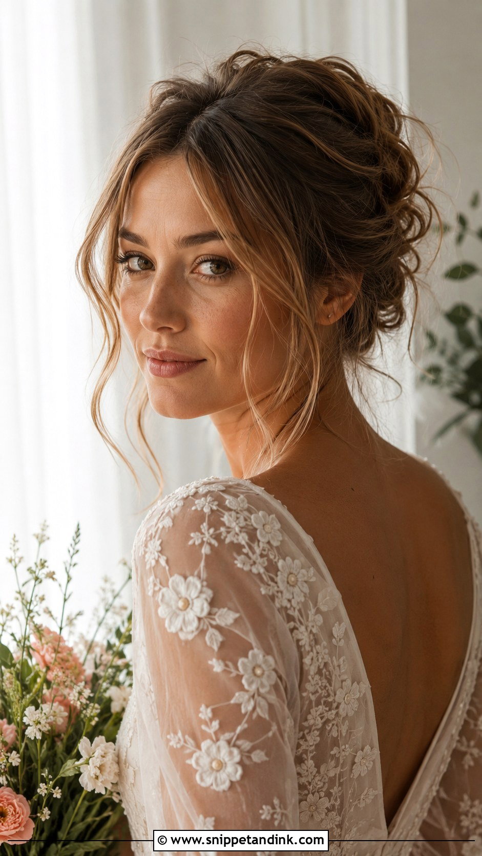 Tousled Updo With Face Framing Bangs - Snippet and Ink - 20 Hairstyle with Bangs for Wedding Ideas