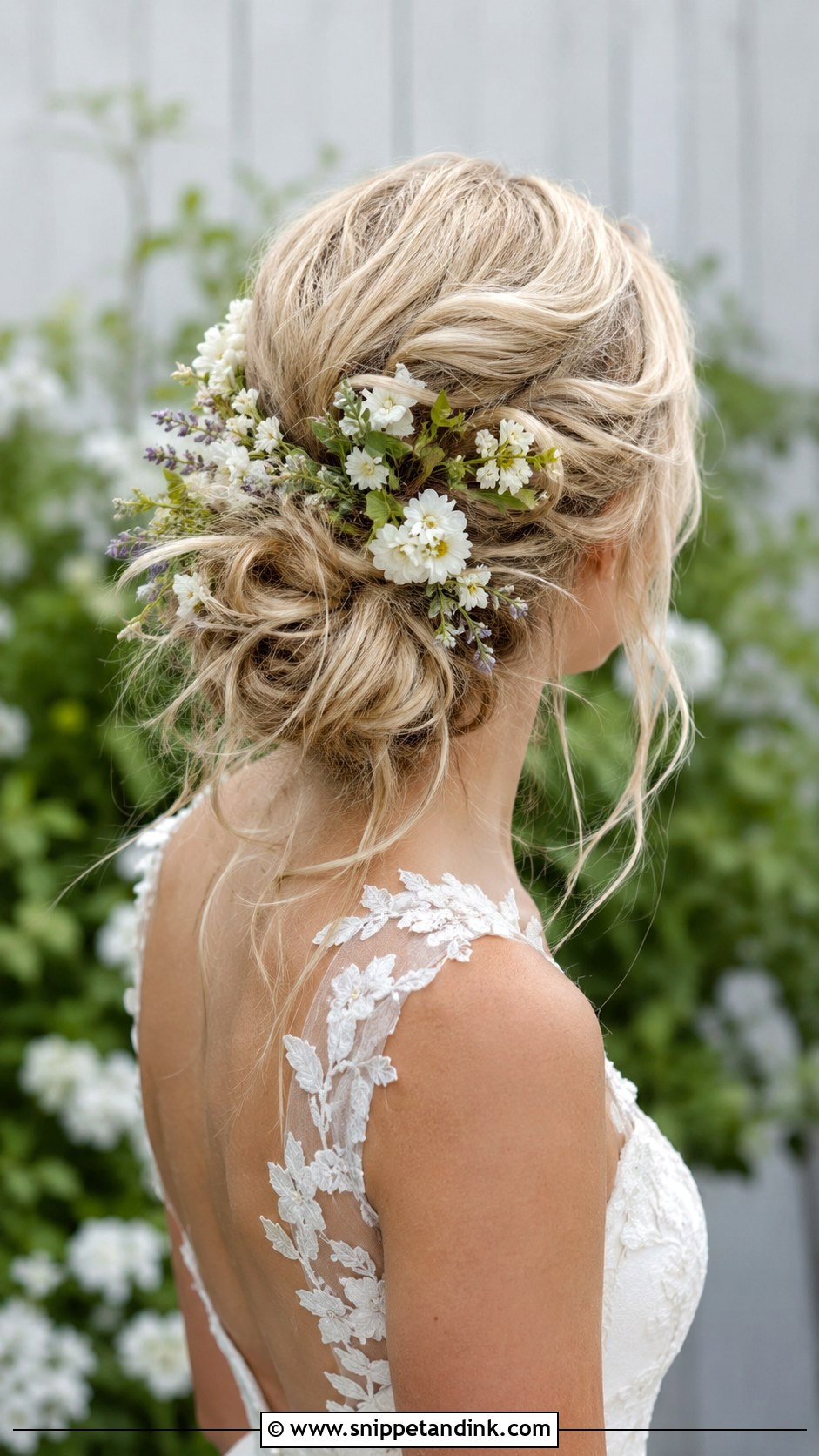 Tousled Updo With Flowers - Snippet and Ink - 25 Fine Hair Wedding Updo Ideas