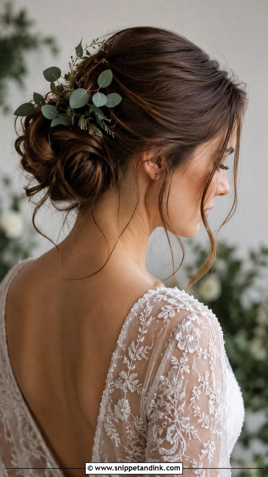 Tousled Updo With Greenery - Snippet and Ink - 25 Messy Wedding Hair Ideas