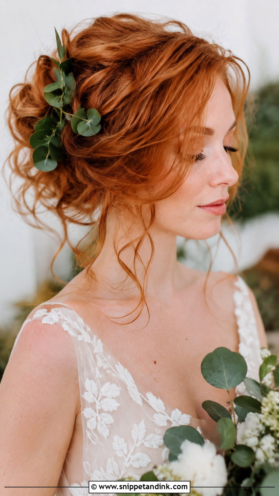 Tousled Updo With Greenery - Snippet and Ink - 20 Red Hair Wedding Ideas