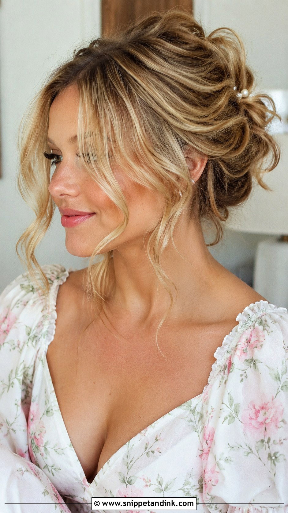 Tousled Updo With Loose Tendrils - Snippet and Ink - 30 Hair Looks for Wedding Guest