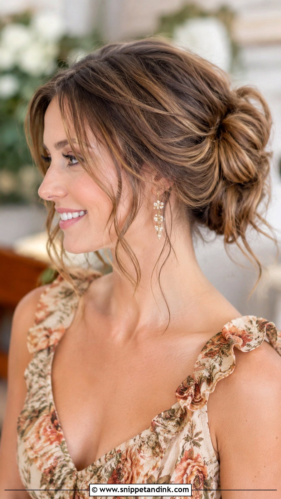 Tousled Updo With Loose Tendrils - Snippet and Ink - 30 Medium Wedding Guest Hairstyles