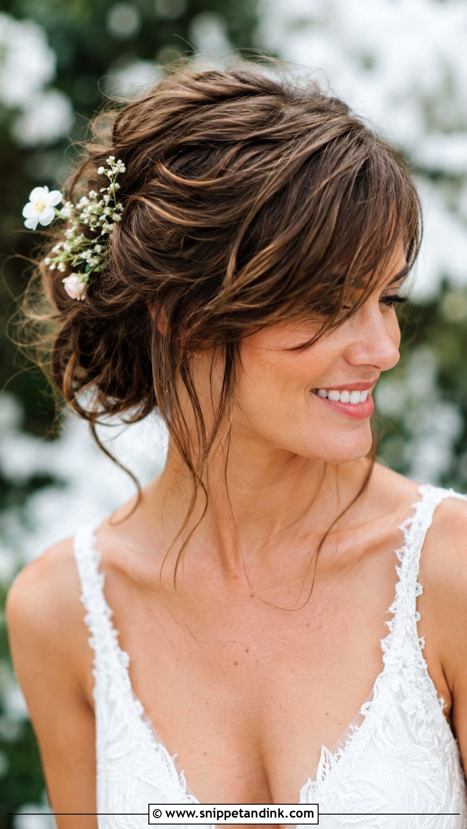 Tousled Updo With Side Bangs - Snippet and Ink - 25 Wedding Hairstyles with Bangs
