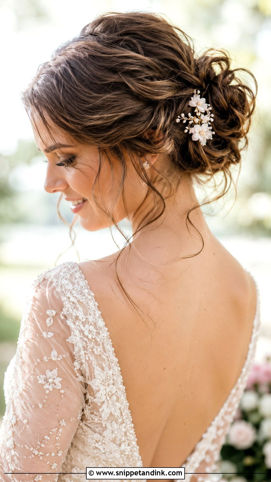 Tousled Updo With Tendrils - Snippet and Ink - 20 Elopement Hairstyles
