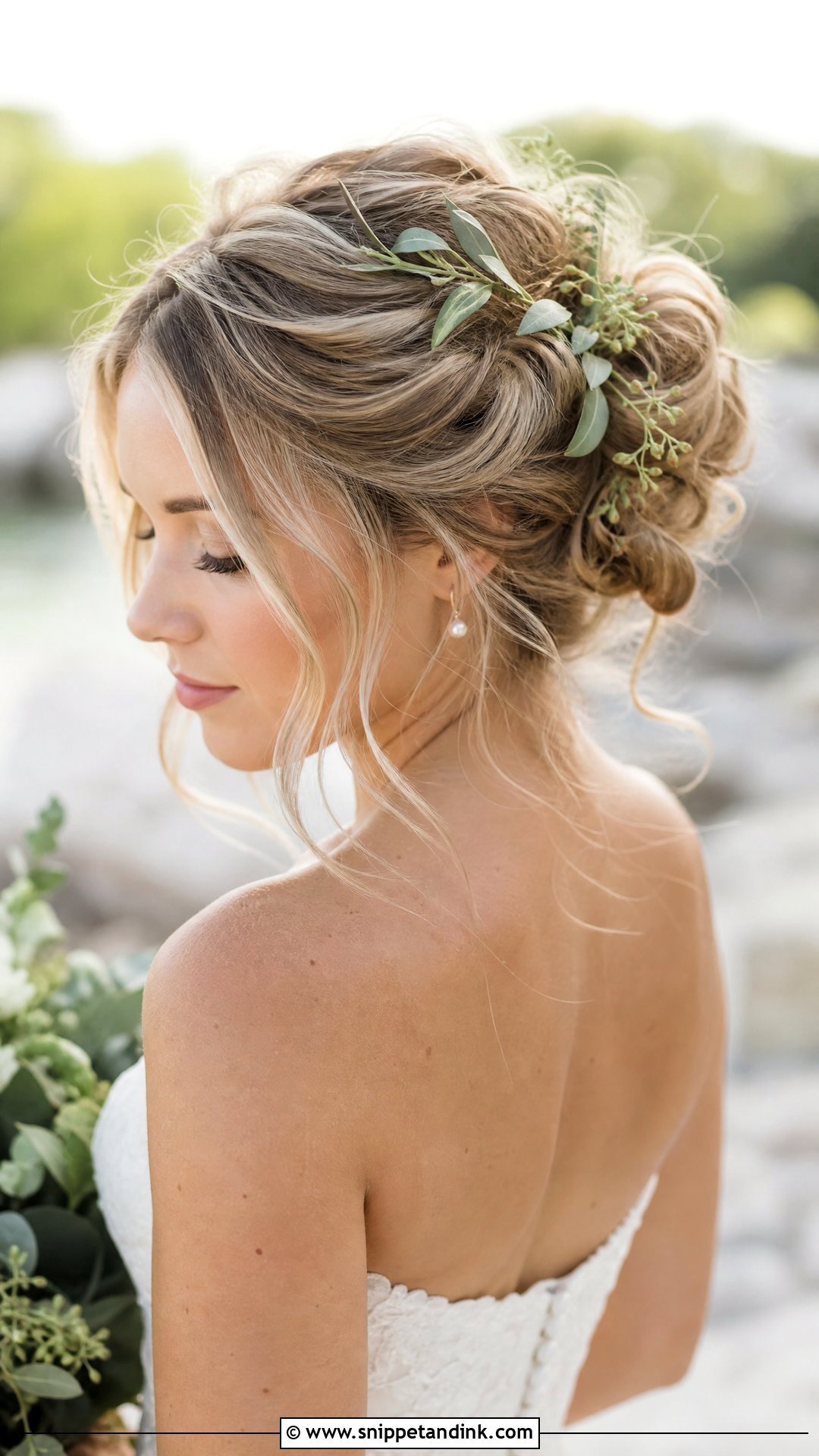 Tousled Updo With Tendrils - Snippet and Ink - 20 Wedding Hairstyles for Mid Length Hair