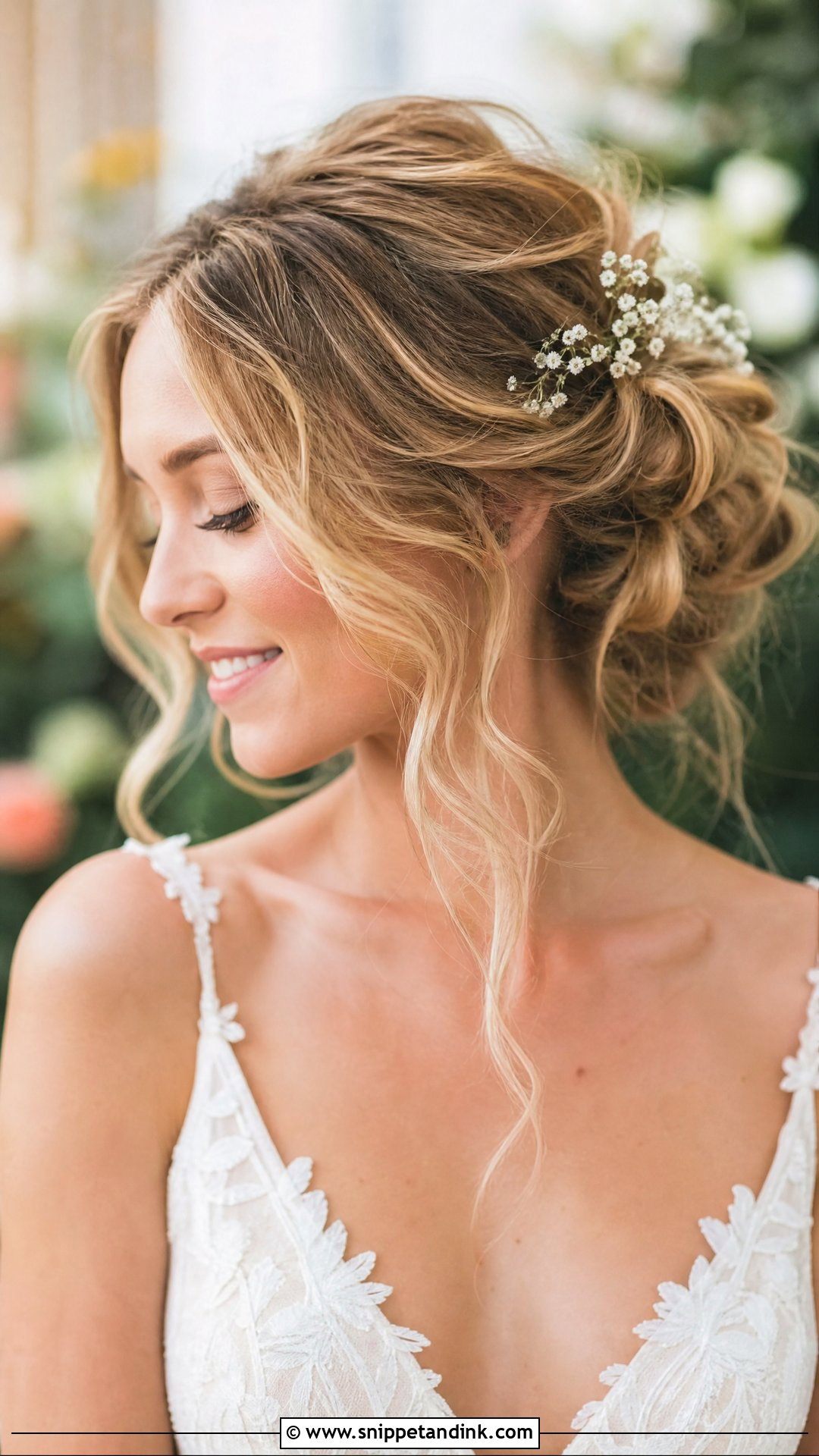 Tousled Updo With Tendrils Wedding Hairstyle - Snippet and Ink - 20 Medium Wedding Hairstyle Ideas