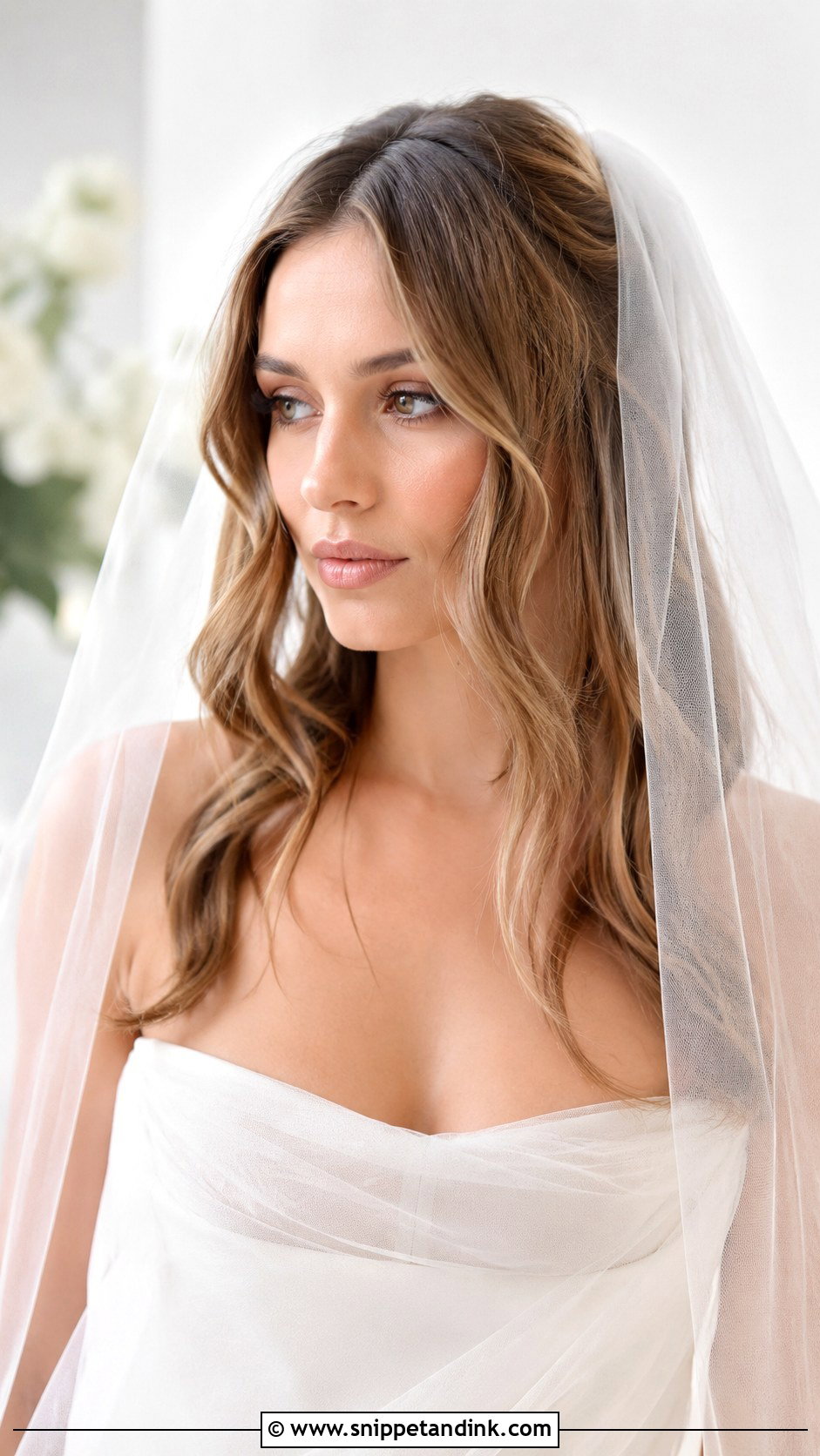 Tousled Waves With Blusher Veil - Snippet and Ink - 25 Blusher Veil with Hair Down Ideas
