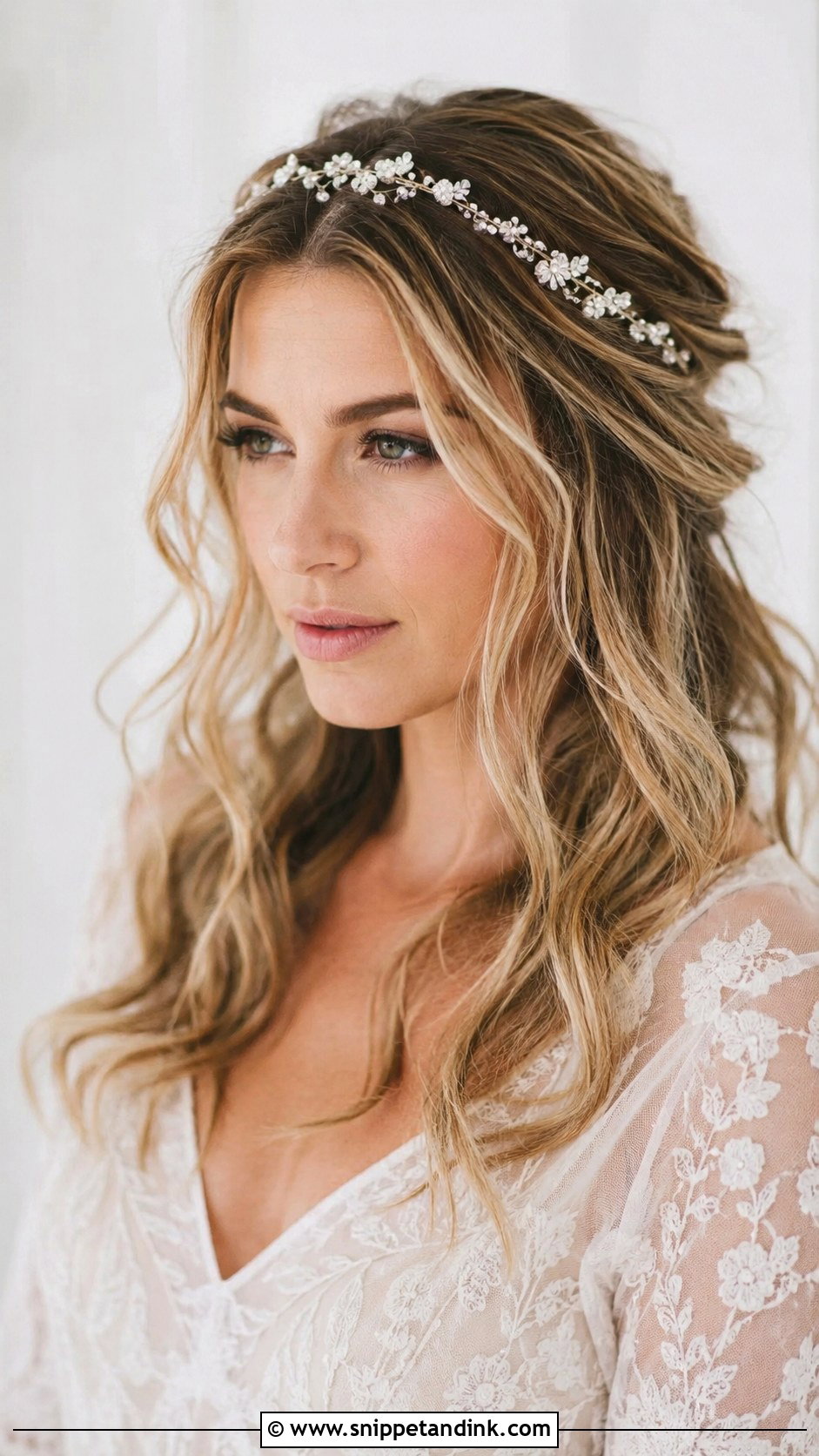 Tousled Waves With Bridal Headband - Snippet and Ink - 20 Short Hair Ideas for Wedding