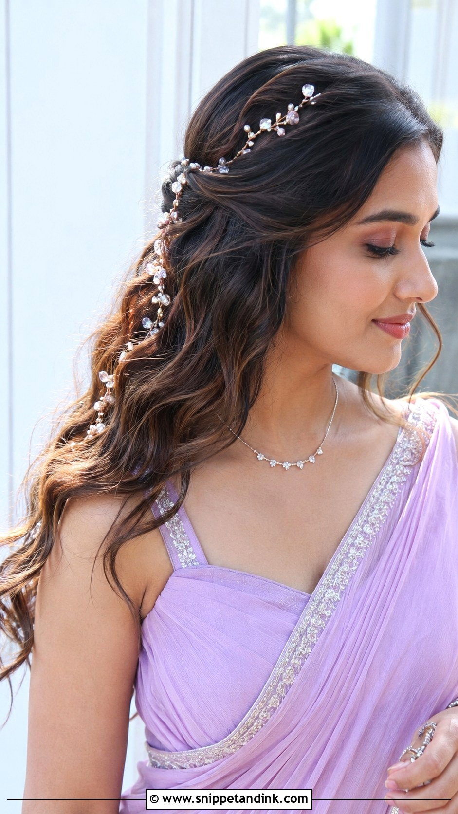 Tousled Waves With Hair Vine - Snippet and Ink - 25 Indian Wedding Hairstyle for Short Hair Ideas