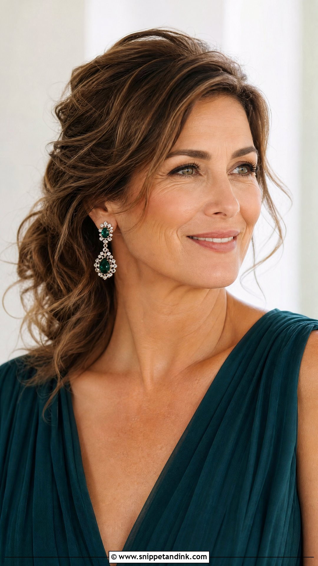 Tousled Waves With Statement Earrings - Snippet and Ink - 20 Mother of the Bride Short Hair Down Ideas