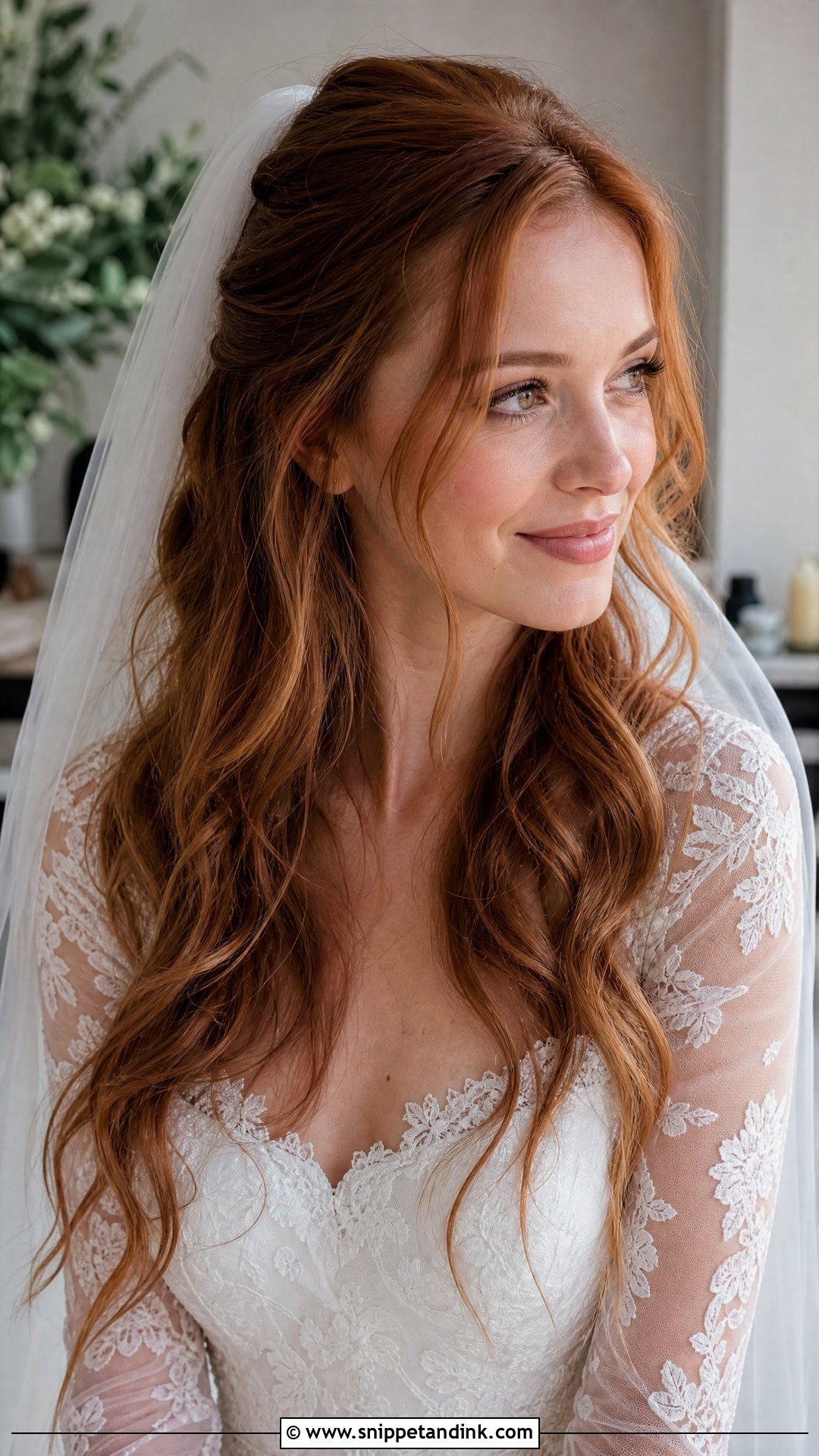 Tousled Waves With Veil - Snippet and Ink - 20 Medium Wedding Hairstyles