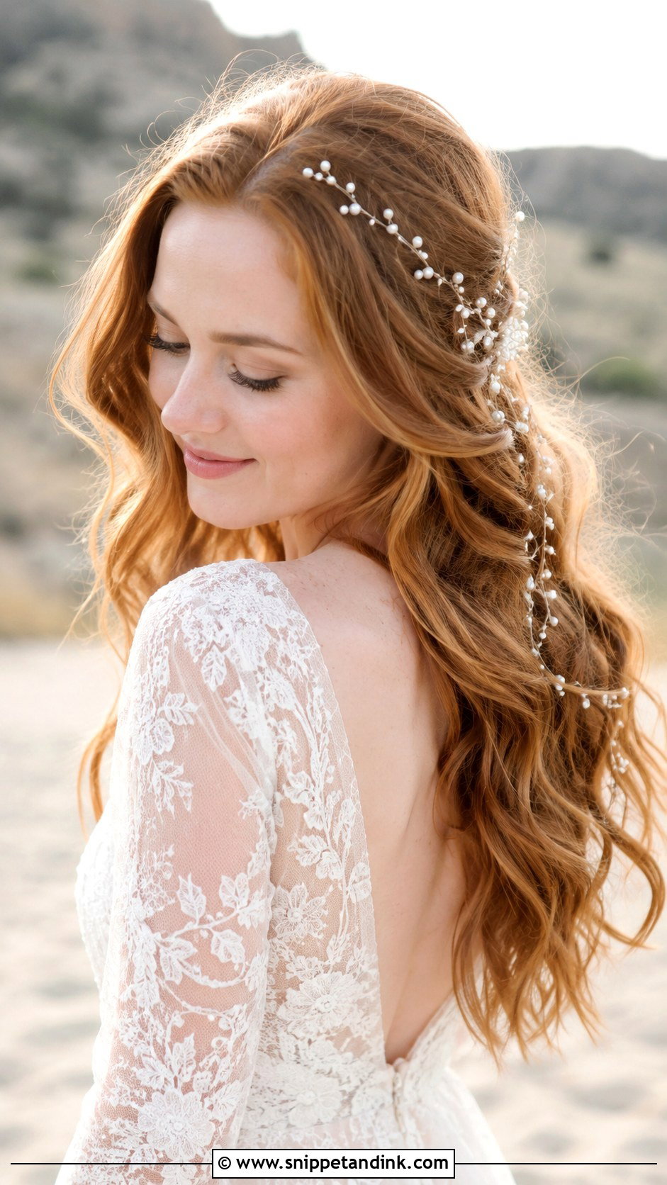 Tousled Waves with Hair Vine - Snippet and Ink - 20 Wedding Day Hair Down Ideas