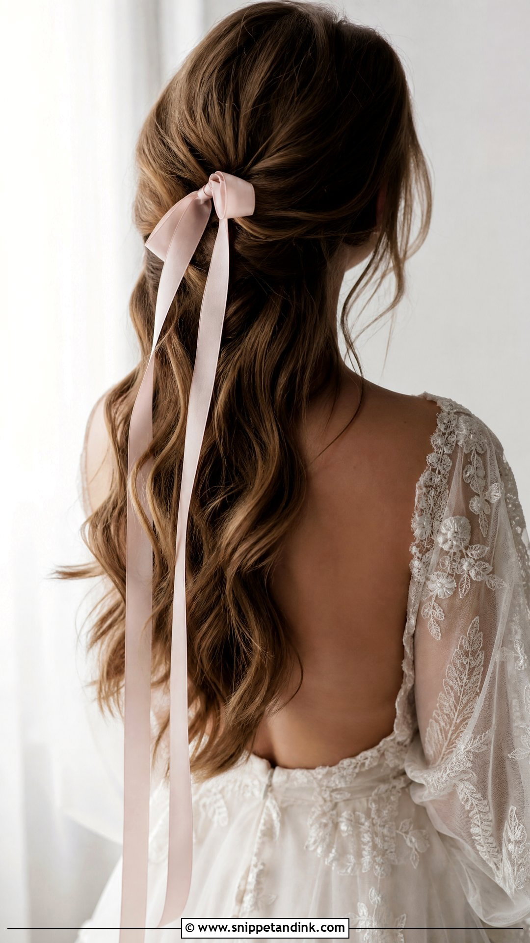 Tousled Waves with a Ribbon - Snippet and Ink - 20 Long Wedding Hair All Down Ideas