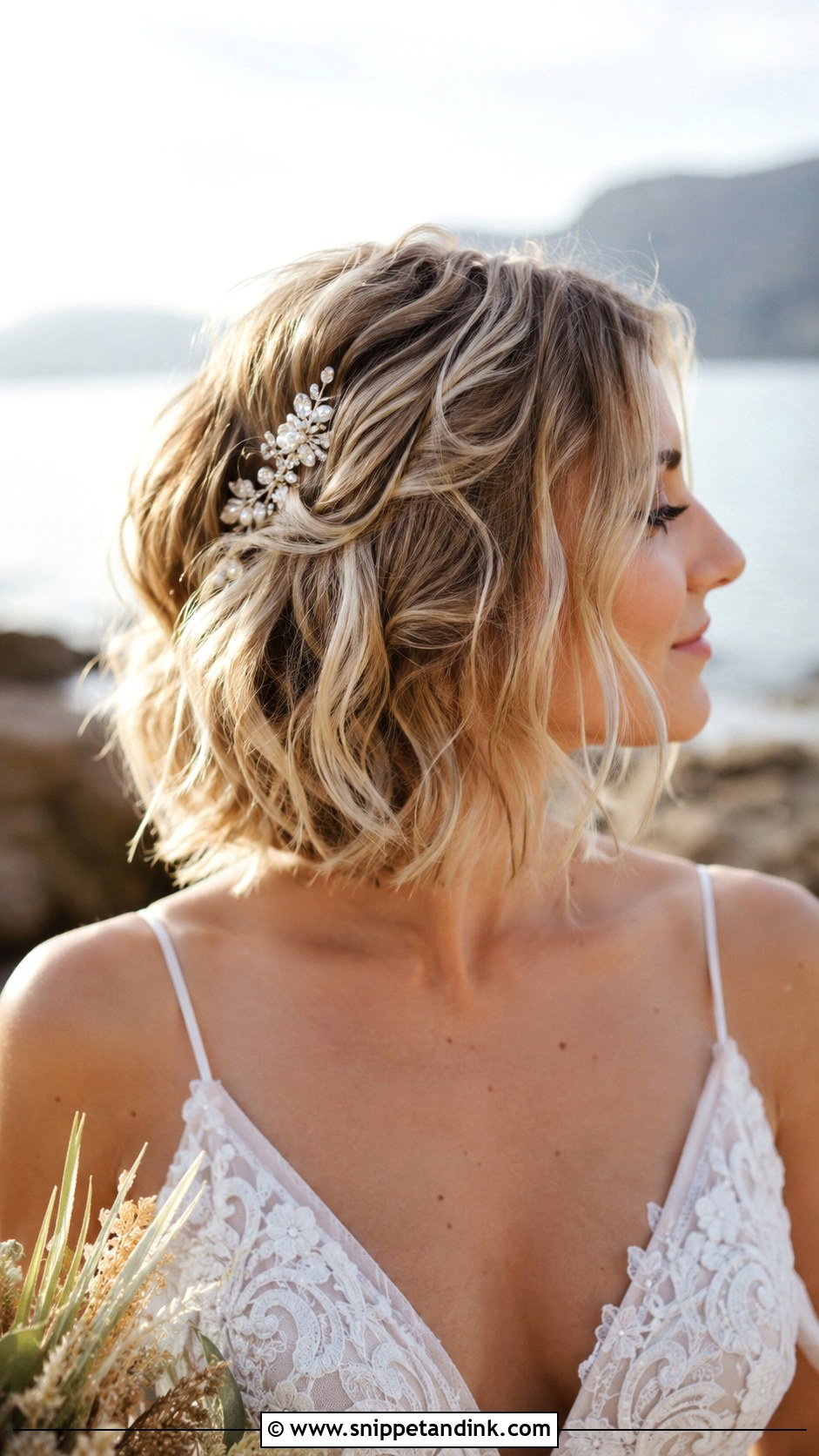 Tousled Wavy Bob Wedding Hairstyle - Snippet and Ink - 20 Wedding Hairstyles for Shoulder Length Hair
