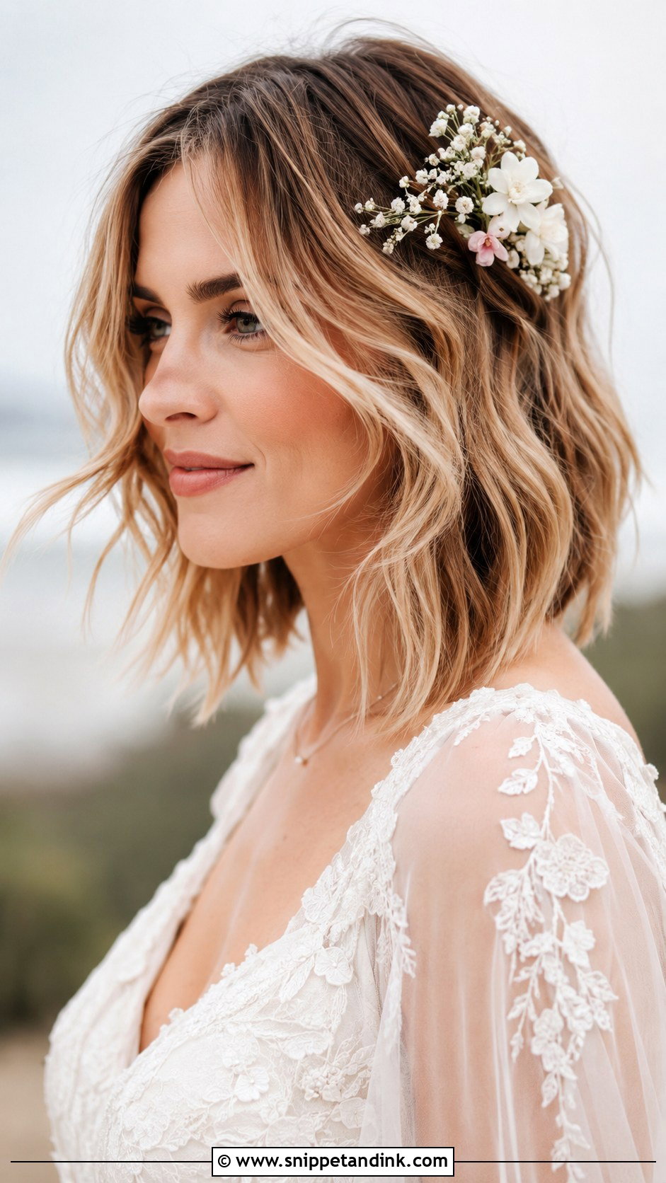 Tousled Wavy Lob for Brides - Snippet and Ink - 30 Short Bridal Hair Ideas