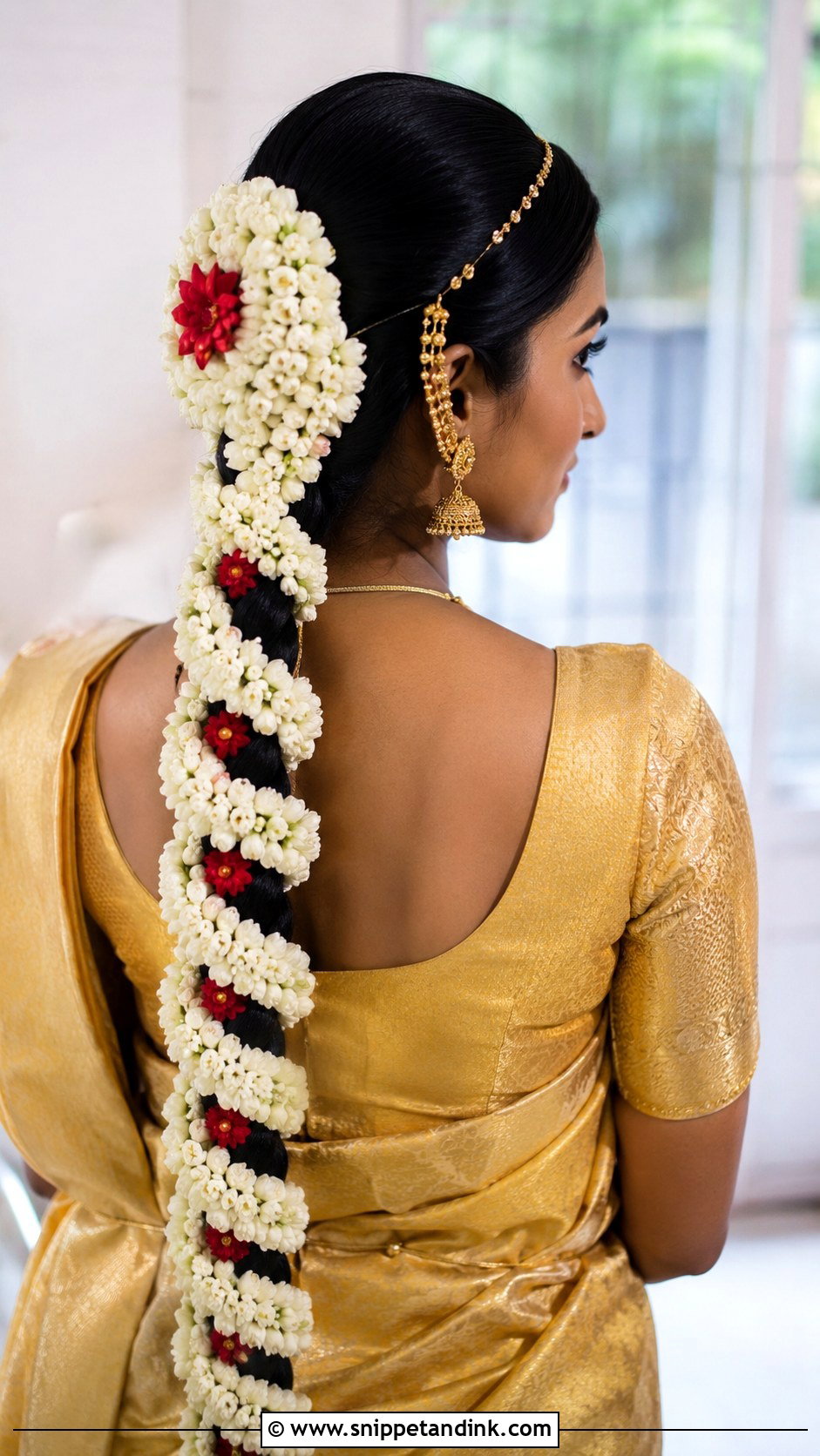 Traditional Braid With Flowers For Indian Wedding - Snippet and Ink - 15 Indian Wedding Hairstyles for Mom