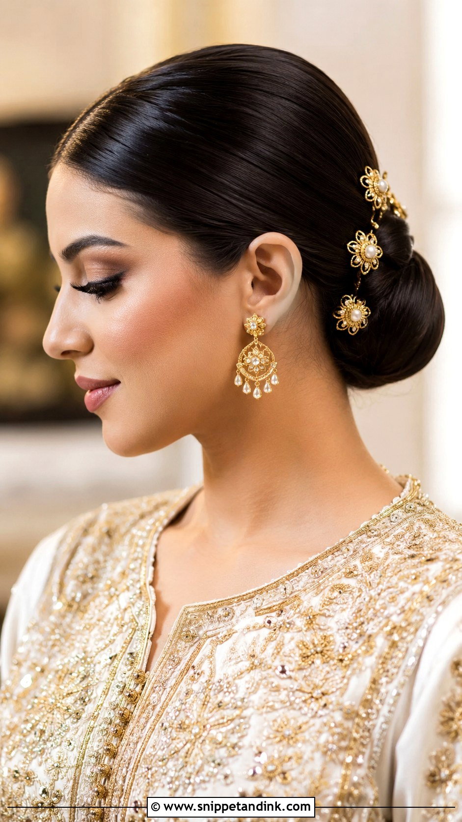 Traditional Bridal Sleek Bun - Snippet and Ink - 15 Traditional Marriage Hairstyle Ideas