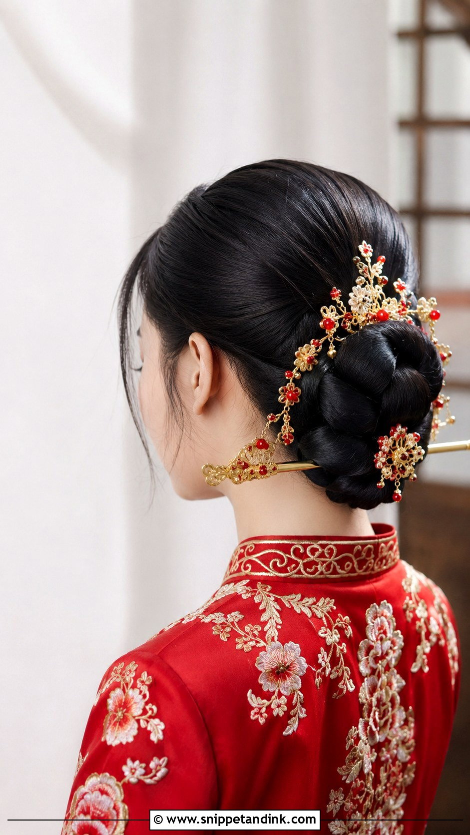 Traditional Bun With Hairpins - Snippet and Ink - 25 Asian Bridal Hair Ideas