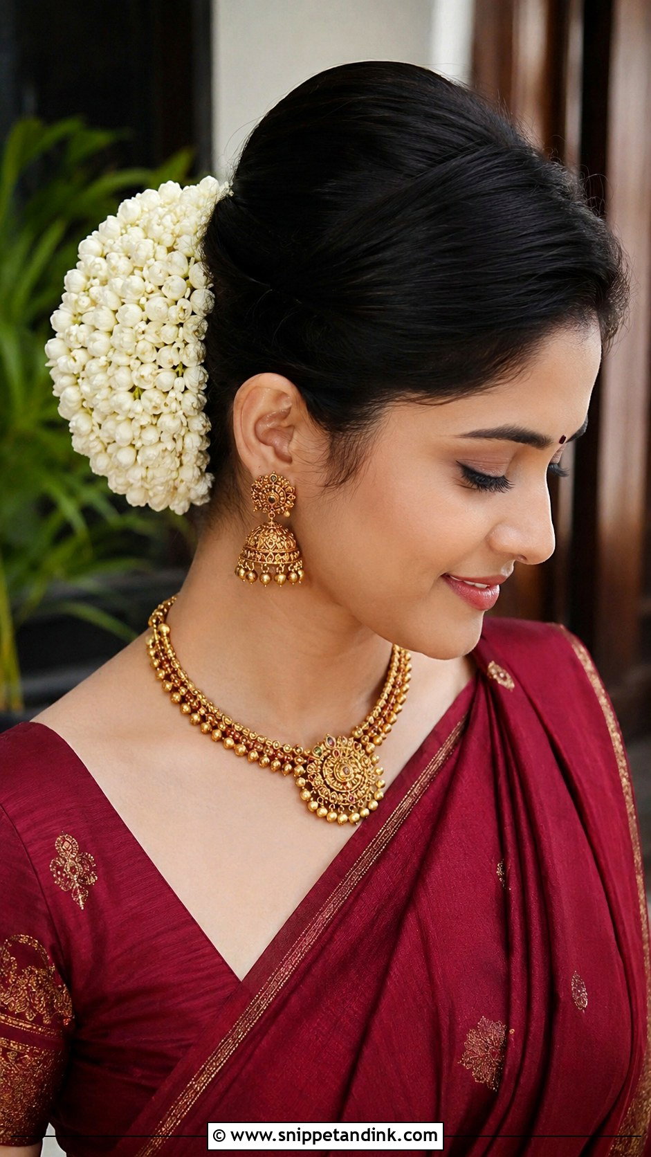Traditional Gajra Bun - Snippet and Ink - 20 Indian Wedding Hairstyles for Round Face