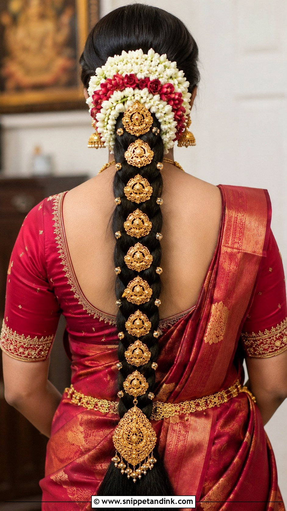 Traditional Gold Jada Braid - Snippet and Ink - 20 Seemantham Hairstyle Ideas