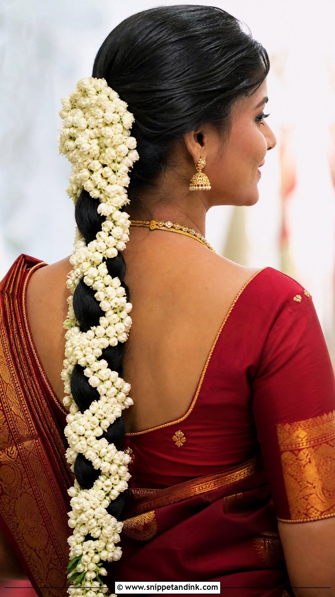 Traditional Jasmine Gajra Braid - Snippet and Ink - 20 Hairstyles for South Indian Wedding