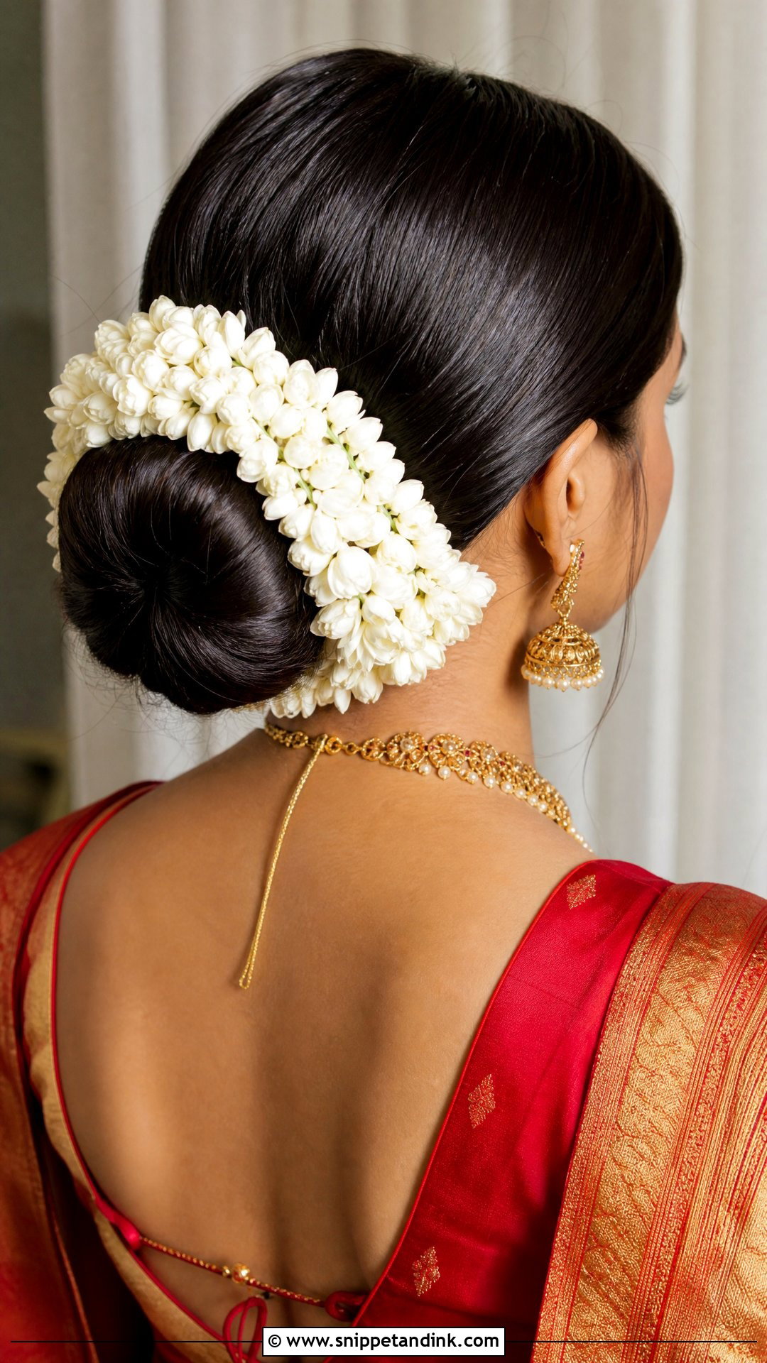 Traditional Jasmine Gajra Bun - Snippet and Ink - 20 Hindu Wedding Hairstyles