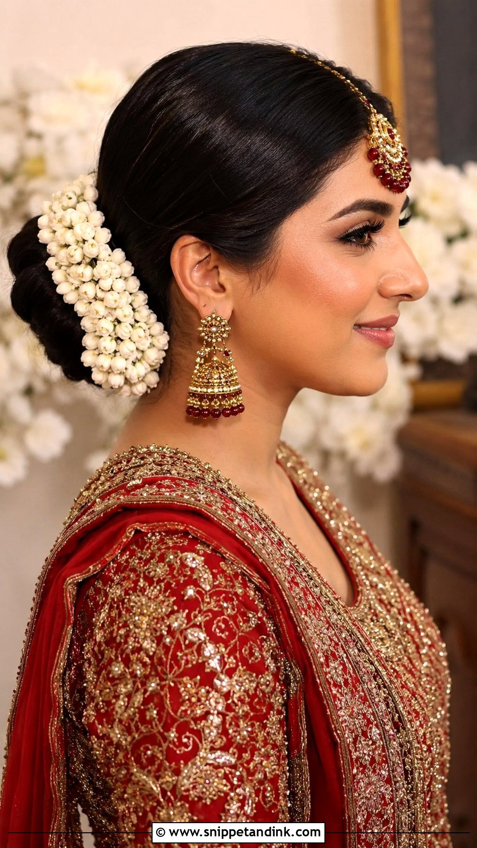 Traditional Khopa Bun With Gajra - Snippet and Ink - 20 Pakistani Barat Bride Hairstyles