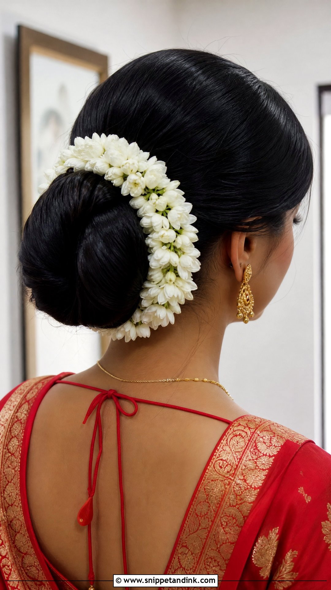 Traditional Khopa Bun With Jasmine Flowers - Snippet and Ink - 20 Bengali Bridal Hairstyle Ideas