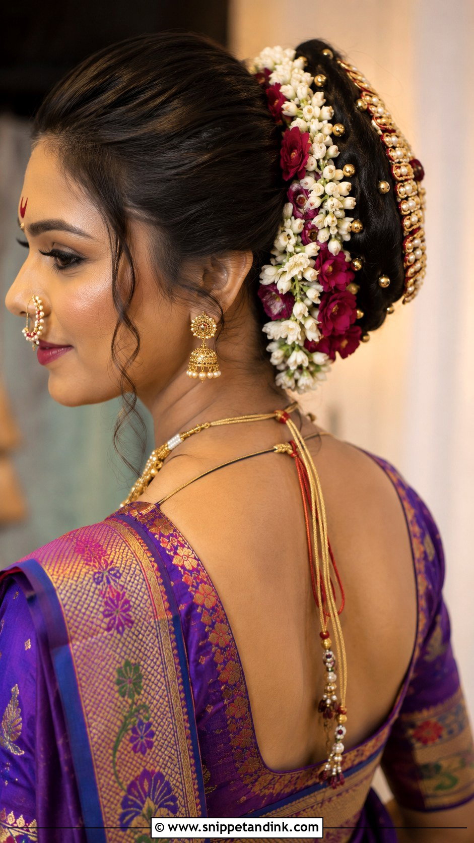 Traditional Khopa Bun - Snippet and Ink - 25 Marathi Bride Hairstyle Ideas