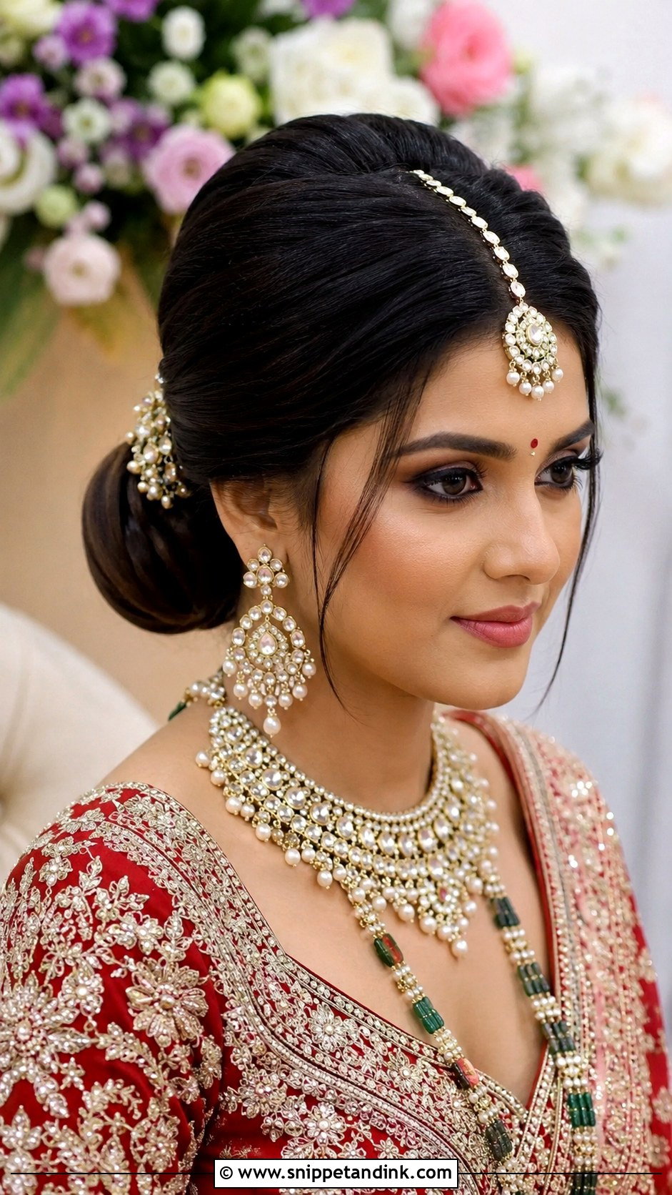 Traditional Low Bun With Maang Tikka - Snippet and Ink - 30 Indian Hairstyles for Weddings