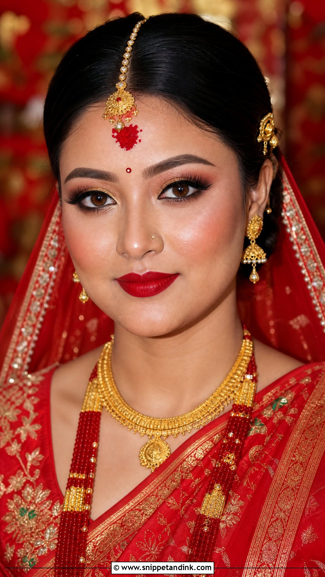 Traditional Nepali Bridal Makeup With Red Lip - Snippet and Ink - 20 Nepali Bridal Makeup Ideas
