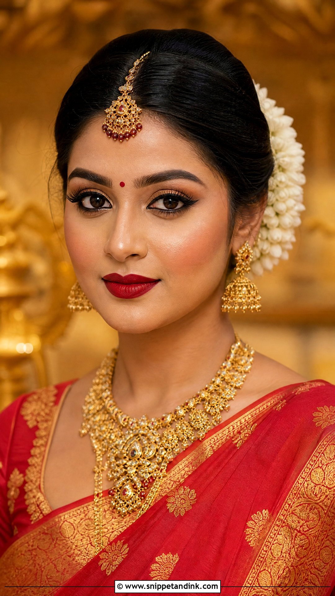 Traditional Tamil Bridal Makeup With Red Lip - Snippet and Ink - 20 Tamil Bridal Makeup Ideas