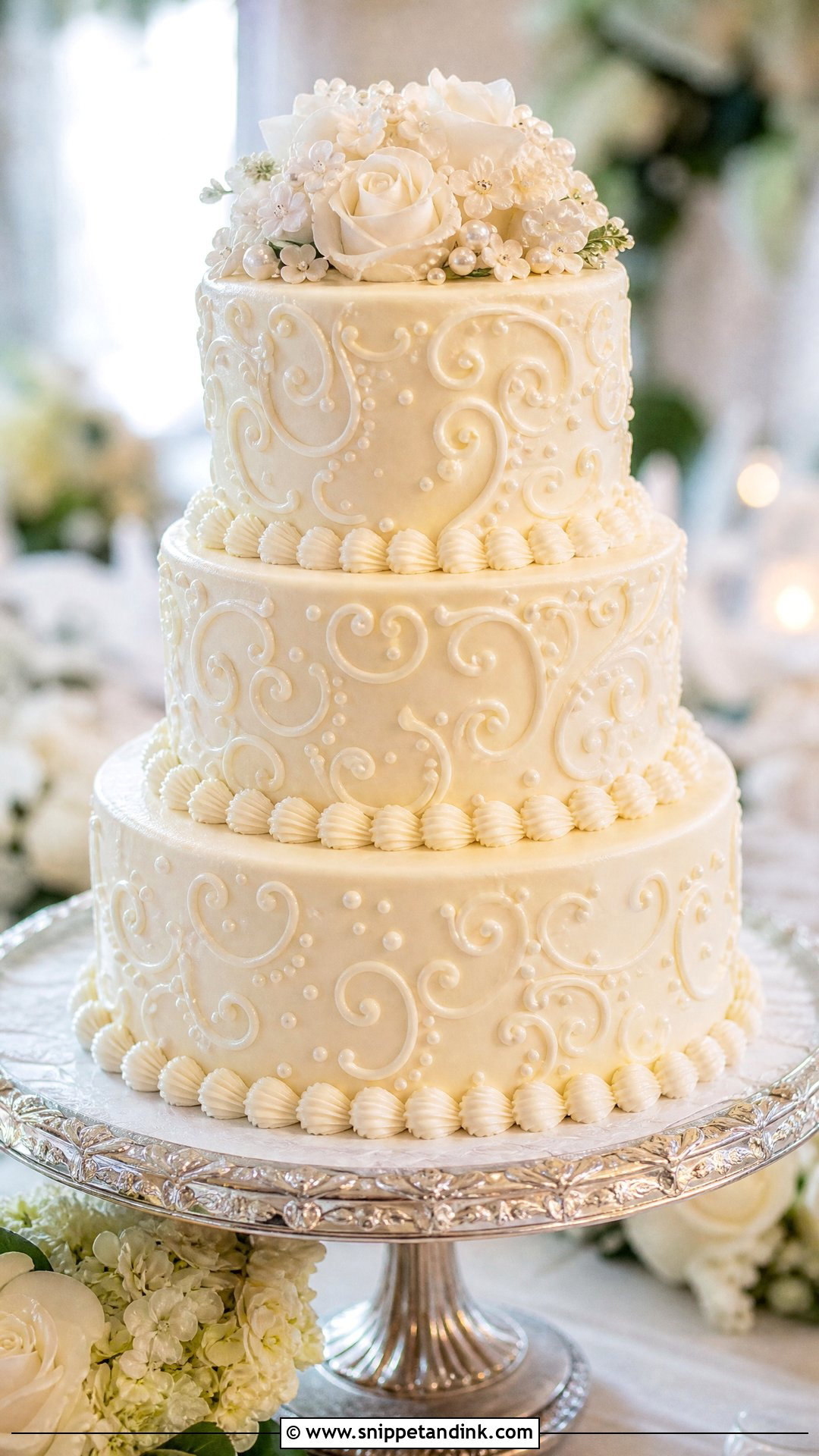 Traditional Wedding Cake With Piping - Snippet and Ink - 20 Traditional Wedding Cakes